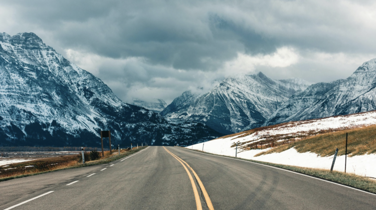 driving Colorado mountain road for a ski trip